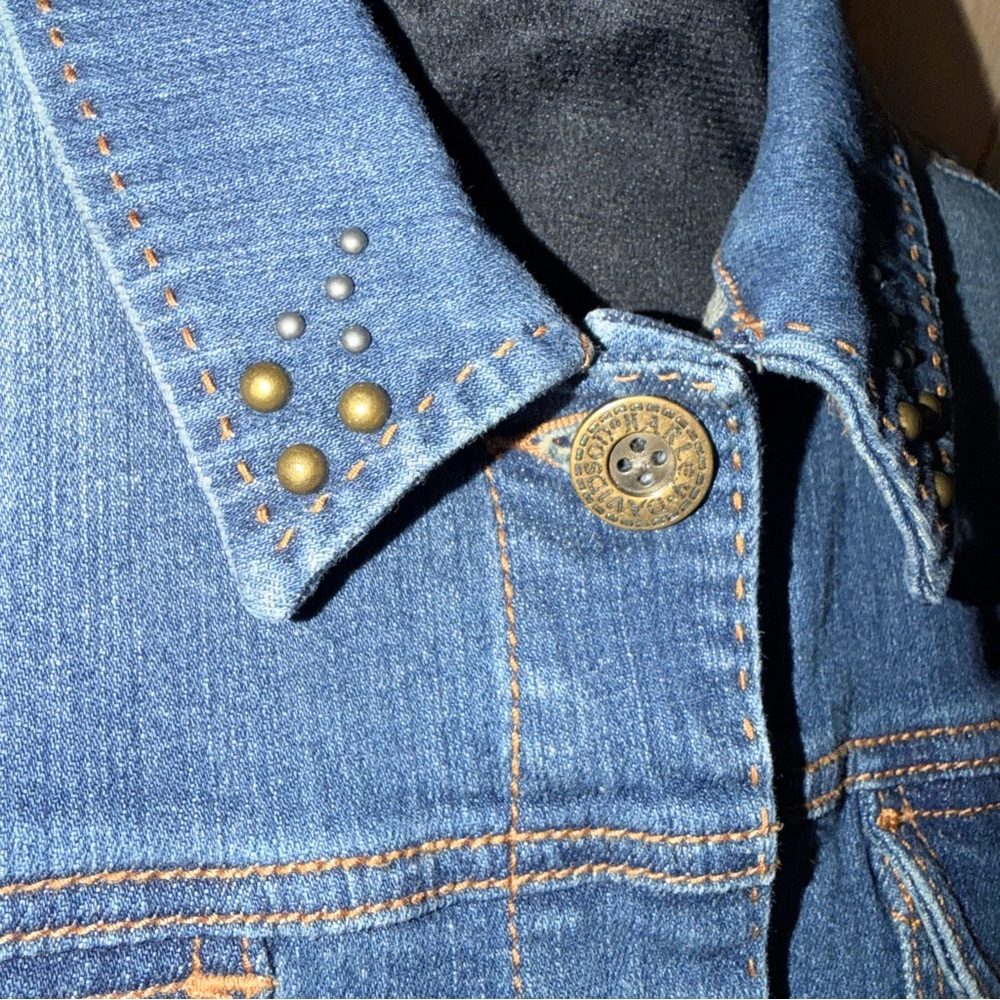 Harley-Davidson Vintage Denim Embroidered Jacket Womens Size L Eagle Studded - Picture 4 of 14